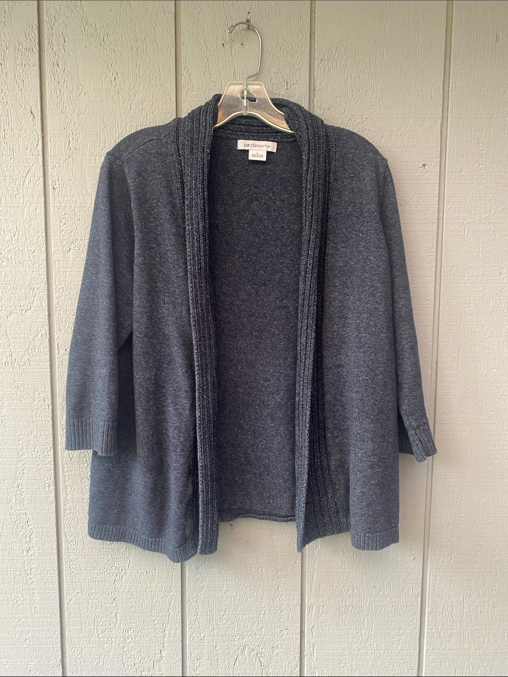 Liz Claiborne Dark Gray Open-Front Shawl Cardigan 100%cotton